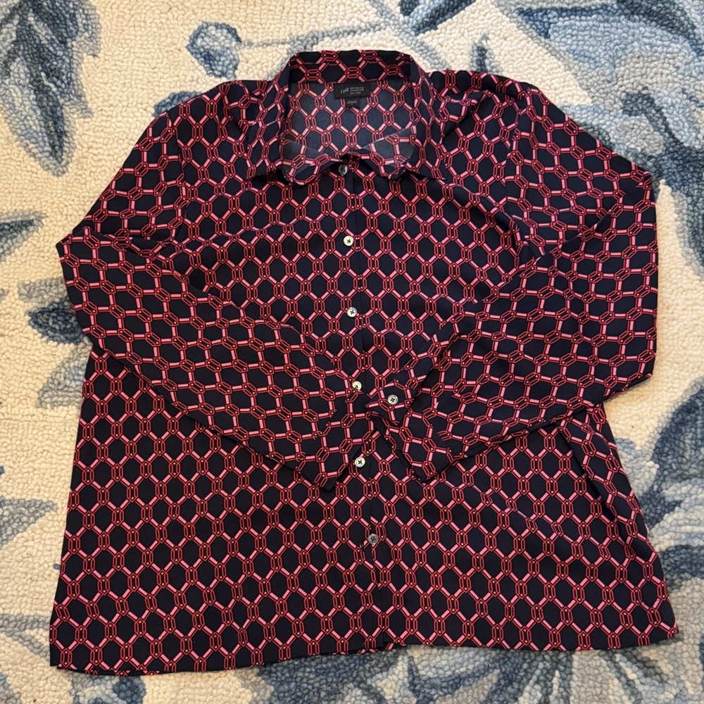 J. Jill Red and Navy Button Down Shirt